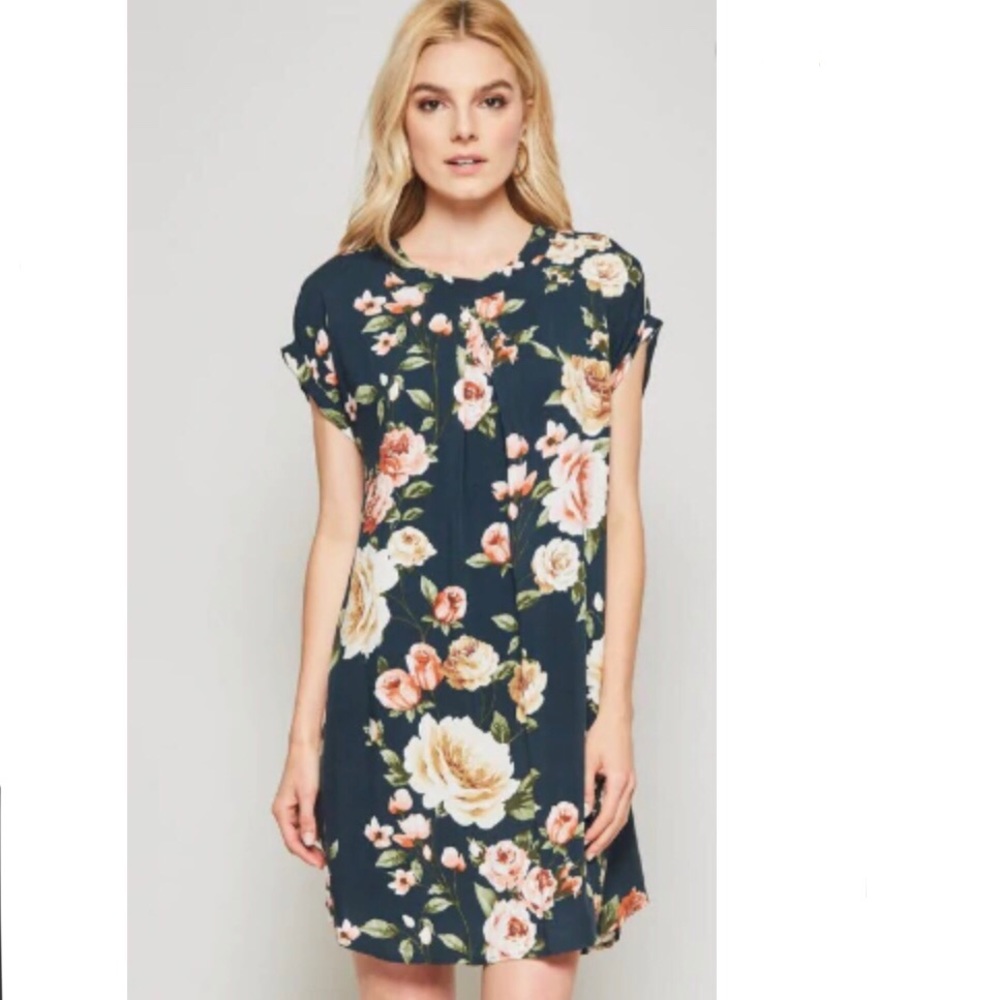 NWT Green Floral Dress, size large, Andree, short sleeve, Fall